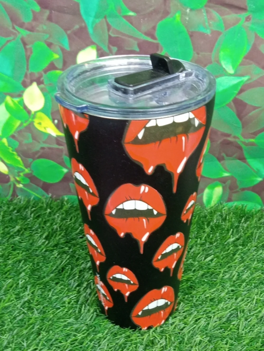 👻 Black & Red Vampire Lips Placemat Set and Tumbler